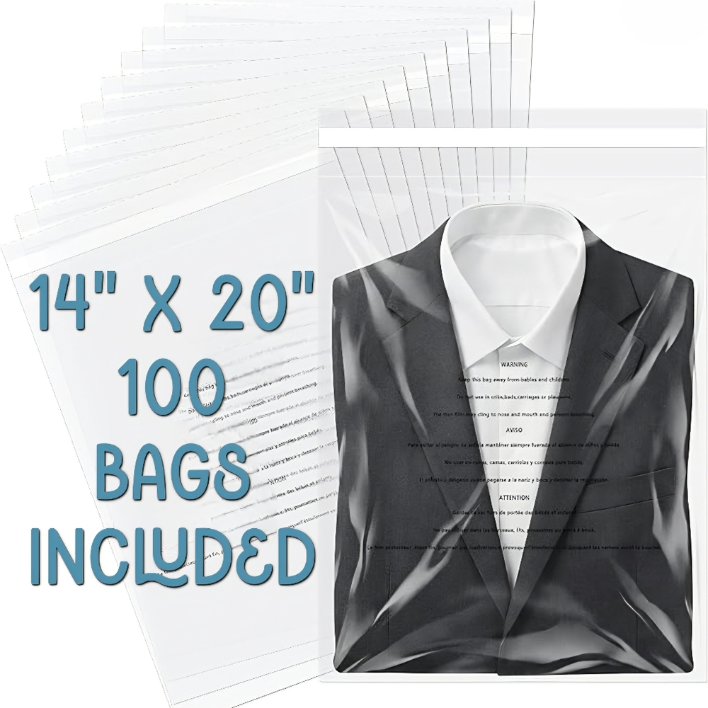 Resealable Cellophane Bags with Suffocation Warning - 14x20 - 100 Count - NEW